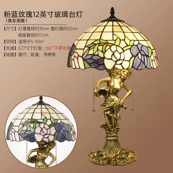 엔틱 스탠드 American creative warm luxury living room study glass small light retro beauty continental bedroom bedside l-616376419604, 핑크 블루 로즈당겨 와이어 스위치
