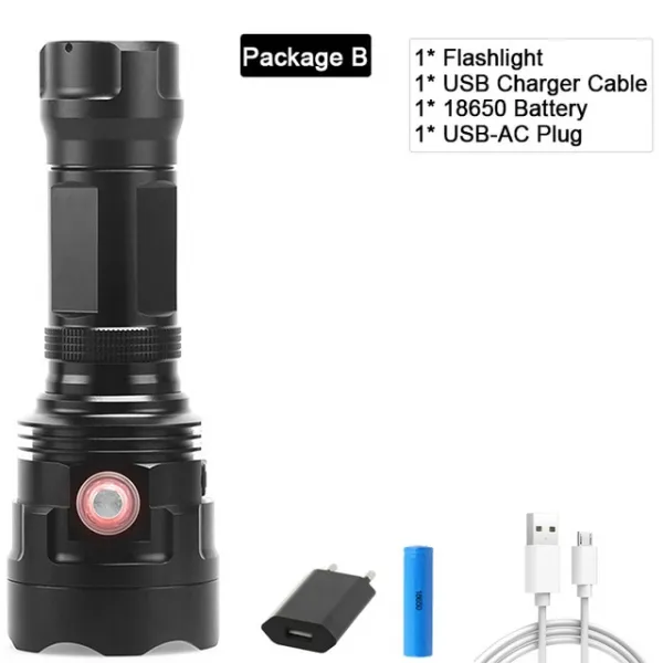 고성능 XHP90 USB 재충전 용 LED 플래쉬 등 강력한 토치 방수 난조 빛 사용 18650 또는 26650 Battey, 02 Package B