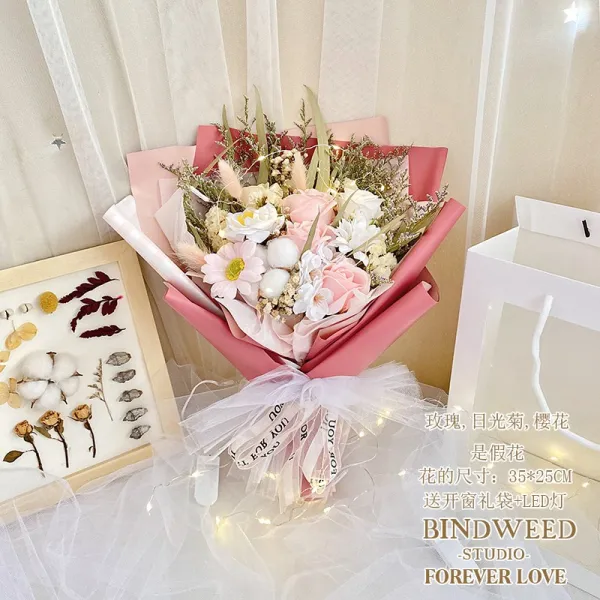 말린 부케 건성 빔안개꽃가지 해바라기기 장미꽃비누 영생 트윈 생일 예의범절 포장 인 엄마, DK 네트 훅 소국 팥우아한 _LED