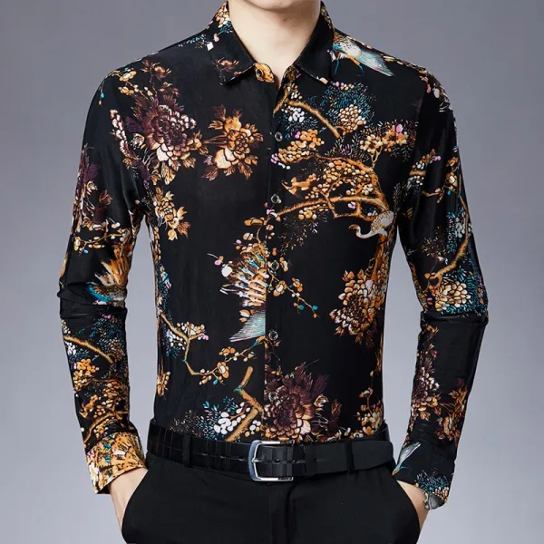 심쿵직구 남성 데이트 스타일 루즈핏 빅 사이즈 프린트 플라워 셔츠