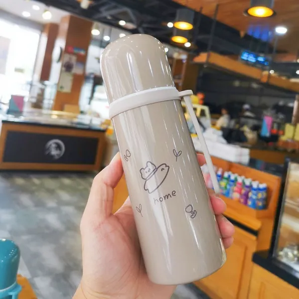 보온병 고안치 포함 자 의 여성 테이크아웃컵뚜껑 물을마시다 쏟다 휴대하기 편리함 심플 물컵, 숲반짝이다 6085 -카색 350ml