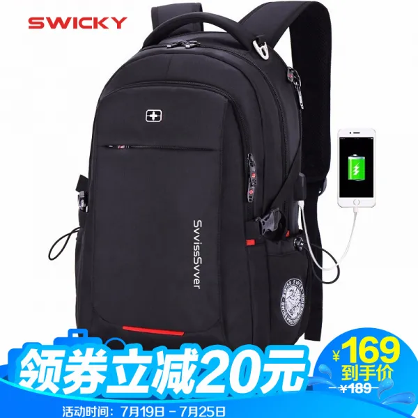 스위스 SWICKY rez 백팩 남성 백팩 대용량 레저 비즈니스 노트북 가방 가방 출장비 USb 충전가방 블랙 롱 밴드 USb 다기능 칼 + 자물쇠