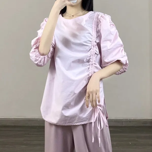 2020 여성 FW 가을 겨울 패션 셔링 퍼프 스트링 긴팔 블라우스 동상이몽 강수정