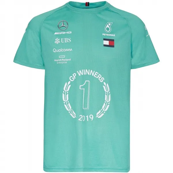 공식 포뮬러 1 상품-Mercedes-AMG Petronas Motorsport 2019 F1-레이스 당첨자 티셔츠-녹색-S