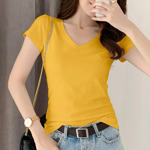 왕족블루 슬림 여성 반팔 여름 무덥다 이지 청상 이너 순면 코튼 솔리드 무지 청순 상의