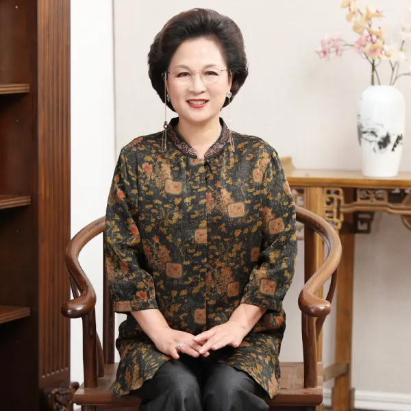 차이나가디건 진주 새틴 클라우드 하프기장 상의 할머니 여름옷 클래식 와이셔츠 노년 실크 여성 4830146085
