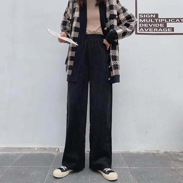 여성코듀로이 코듀로이 와이드팬츠 블랙 여자하이웨이스트 드롭 2019가을겨울셋트 코르덴 캐주얼 일자핏 땅에끌리는 긴바지