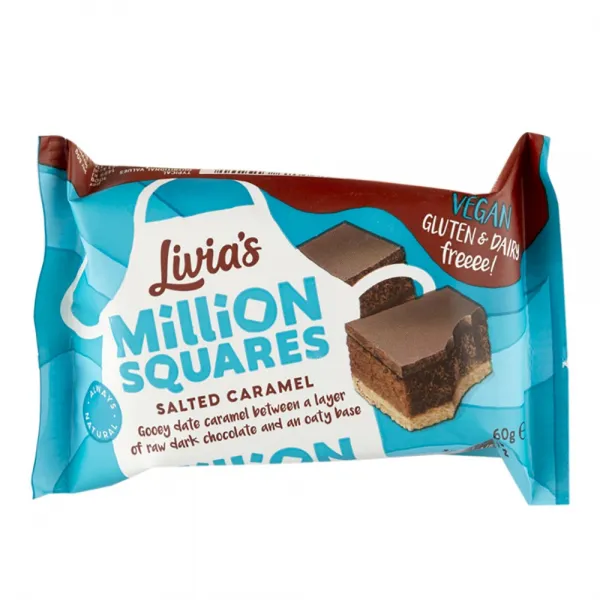 Livia's Kitchen Salted Date Caramel Million Squares 리비아스 키친 솔트 데이트 카라멜 밀리언 스퀘어 60g 10팩, 1개