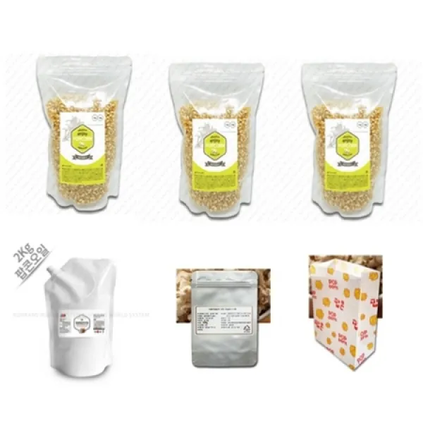 팝콘 재료 세트 P-5 (약 100명분 - 팝콘옥수수 3kg + 팝콘오일 2kg + 팝콘소금 150g + 팝콘봉투 100장), 상세페이지 참조
