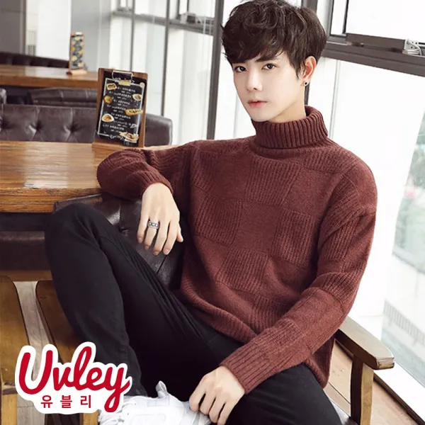 유블리 남성 따뜻한 방한복 방한니트 겨울니트 봄 가을 겨울 유니크 레이어드룩 저렴한 목폴라 반폴라 슬림핏 스트라이프디자인 몸좋아보이는 데일리룩 니트 티셔츠 UV2114040HJ