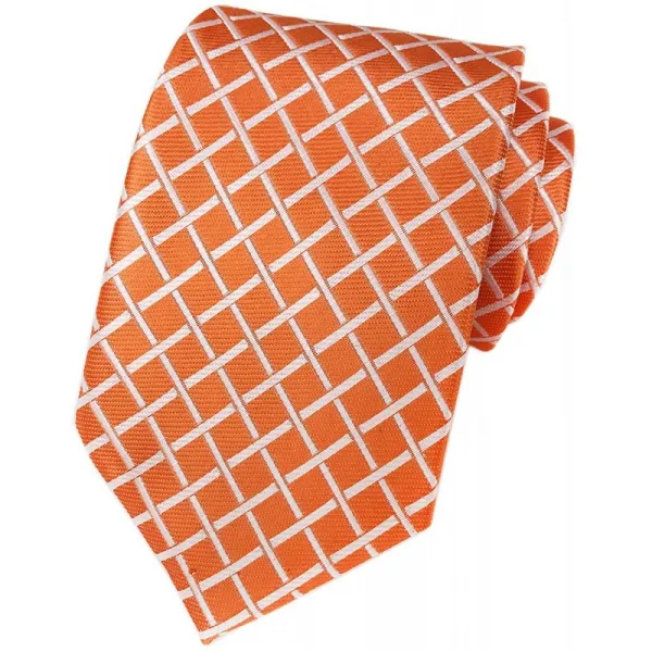 남자 주황색 체크 백색 과료 줄무늬 동점 Handmade 일정한 좁은 결혼식 넥타이