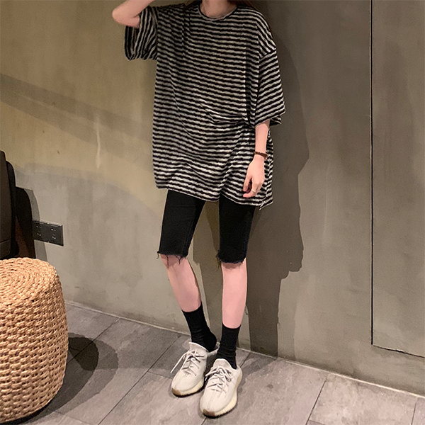 퀸앤조이 스트라이프 빈티지 반팔 티셔츠