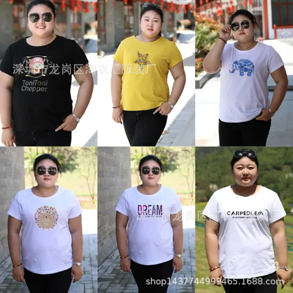 위파인더 하복 노점 여성복 티셔츠 한국판 라운드 프린트 박시 가비 확대 반팔 티셔츠 노점 상품원