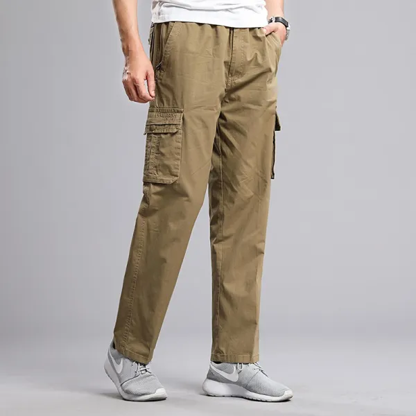 일곱 가을남자바지 중노년층 순면 코튼 캐주얼바지 풀패딩 내마모성 와이드 루즈핏 카고 오버핏 빅사이즈 아버지