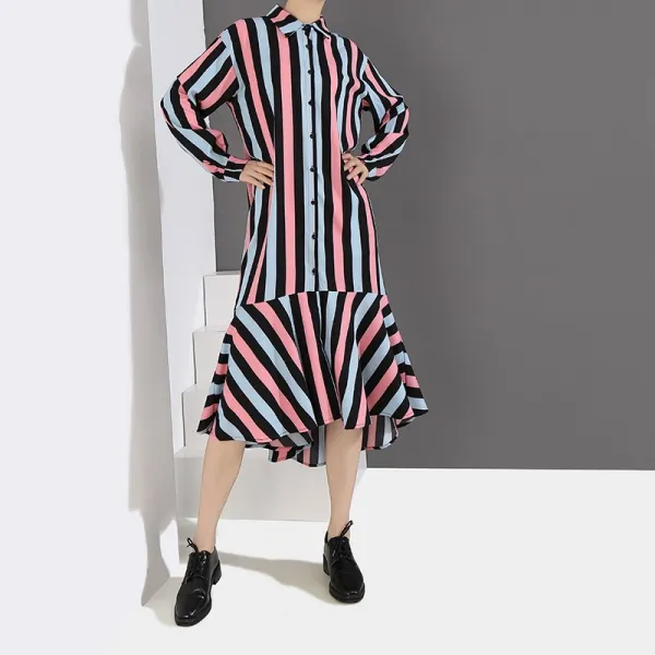 패션이루 스트라이프 셔츠 원피스 롱 미시 긴팔 여성 루즈핏