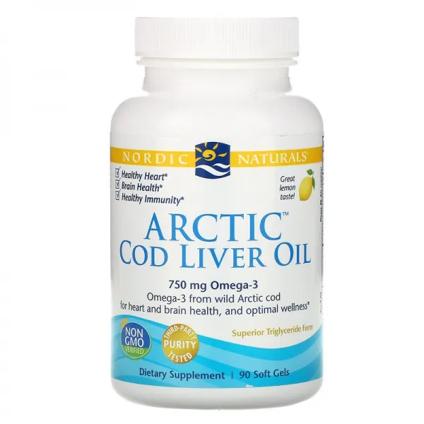 노르딕 네츄럴 프로페셔날 Nordic Naturals Arctic Cod Liver Oil 레몬 1000 mg 90 연질 캡슐, 2.1온스, 1개