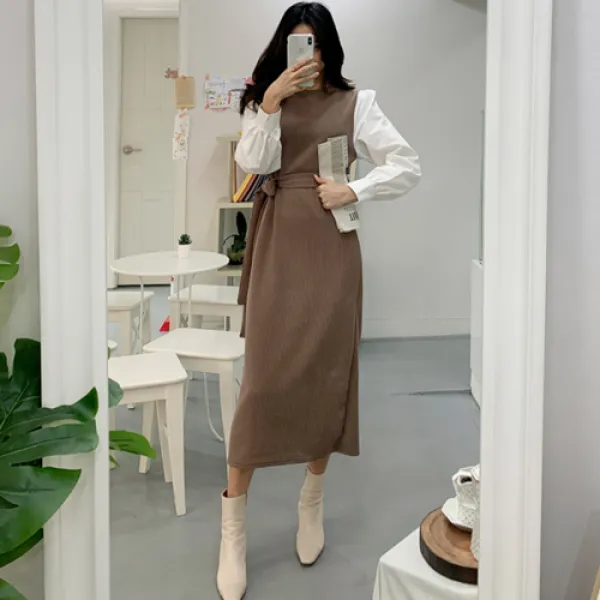 떳다그녀 하이른 벨트 SET 롱 원피스