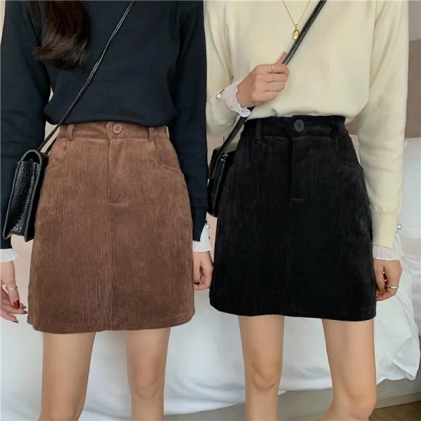 kirahosi 트렌디 코듀로이 스커트 슬림 여성 추동 캠퍼스 260호+덧신증정 Ij73md1