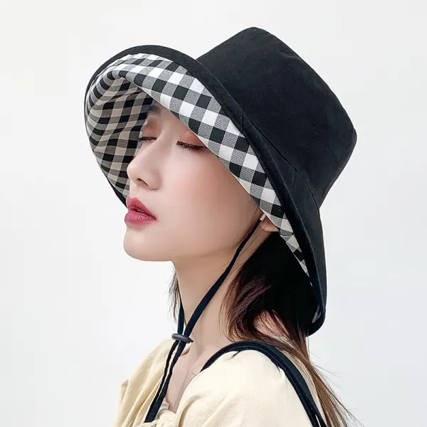 성동이베이 체크무늬 양면 여성 레쉬가드 바람막이 끈 선캡 폴딩 낙숫물 썬바이져 봄 여름