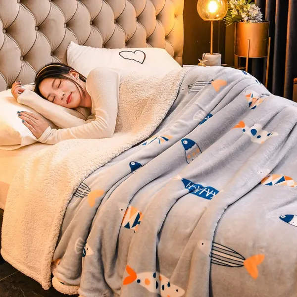 양털이불 가을겨울 두꺼운 더블층 담요 산호벨벳 무릎담요 양털 침대커버 이불 보온 플란넬 싱글더블, C04-매우많은 생선(A얼굴 구름 밍크솜털 B면램스울)