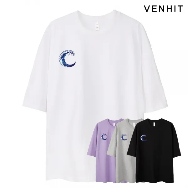 벤힛 웨이브문 오버핏 반팔 티셔츠 남녀공용 빅사이즈, 누디핑크