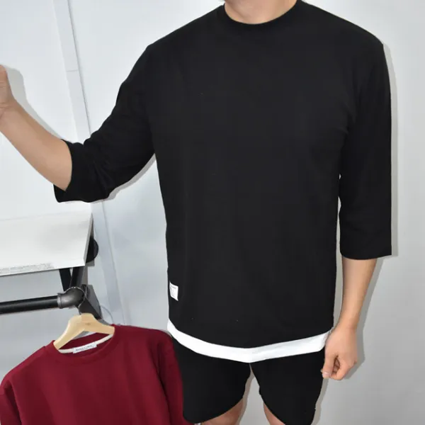 텐샵 남녀공용 M~4xl 빅사이즈 데일리 레이어드 7부 티셔츠 반팔