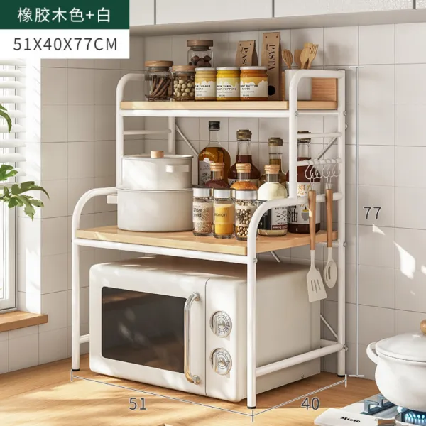 주방 전자레인지 선반 선반 위 양념 선반 가정용 오븐 멀티 수납 선반 다층 수납 선반 메인 이미지 러버 우드 51x40x77cm