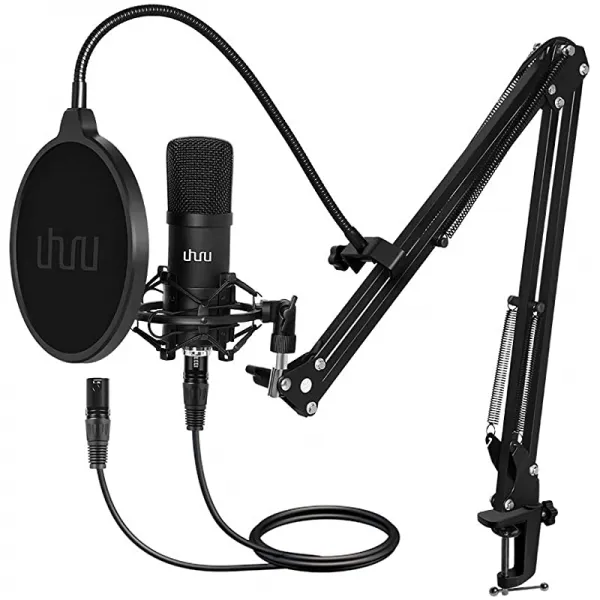 XLR 응축기 마이크로폰 UHURU 프로페셔널 스튜디오 심장 마이크로폰 키트 붐 암 쇼크 마운트 팝 필터 윈드스크린 및 XLR 케이블을 이용한 방송 녹화 채팅 및 YouTube XM 900, 상세페이지 참조
