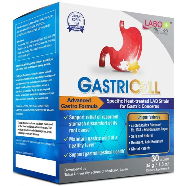 Gastricell H. Pylori 제거 위산 역류 및 속쓰림 완화 위산 조절 반복되는 위 문제의 근본 원인을 표적으로하며 위 통증에 1 단일옵션