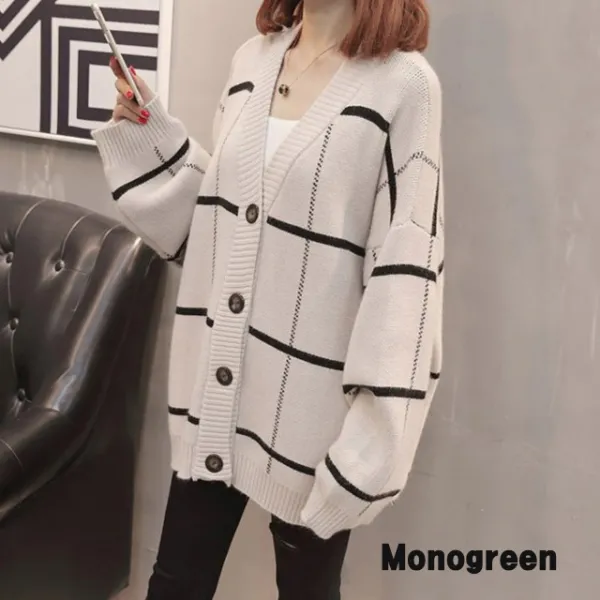 모노그린 캐주얼 브이넥 루즈핏 여성 가디건 겨울 빅사이즈 Tob10123
