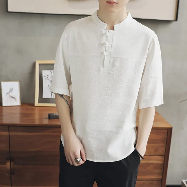 심쿵 심쿵패션 남성 여름 리넨 반팔 차이나 티셔츠