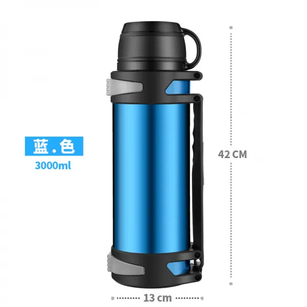스테인리스강 대용량 휴대 보온 주전자 자가용차 물컵 2리프트 보온병 3000ML 아웃도어 여행 보틀, 블루 3000ML