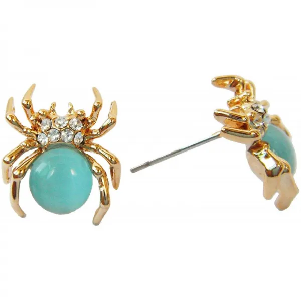 Navachi 18k 골드 도금 블루 오팔 크리스탈 스파이더 Az2402s 스터드 귀걸이