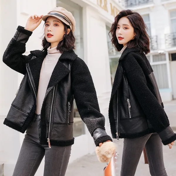 초록무역 해외배송 시크 데일리룩 가죽 무스탕 자켓