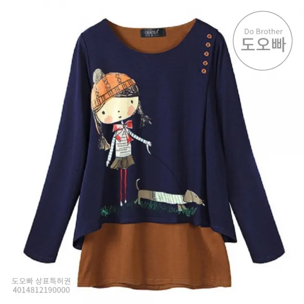 도오빠 빅사이즈 여성 티셔츠 5xl까지 긴팔티 루즈핏 오버핏 여자티셔츠 라운드넥 가을 겨울 레이어드 20대 30대 40대 임부복 패션 데일리 캐주