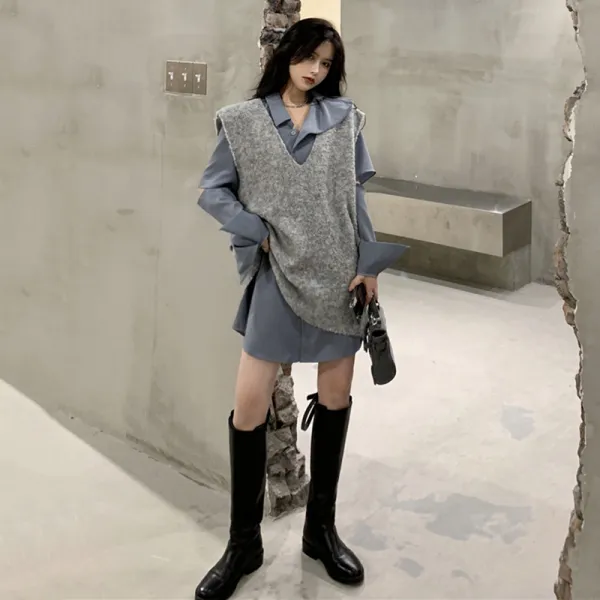 니트베스트 여성 클래식 CHIC 냉담 무드 긴 소매