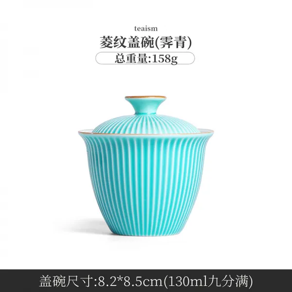 색상 유약 삼재 뚜껑공기 하나 뚜껑유리컵 원광 골지 부탁할 것이 없다 쿵푸 그릇 화상방지 손, 능문 뚜껑공기 （멎다 청 ）