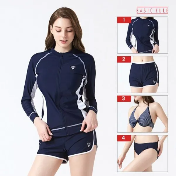 베이직엘르 여성 4피스 집업 래쉬가드세트 Bel S236n