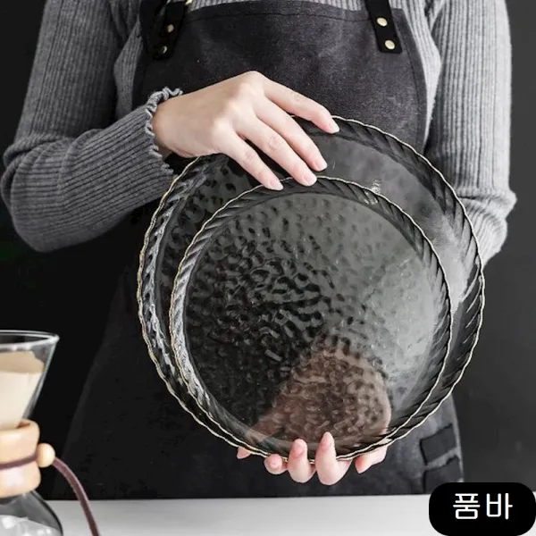 감섬적인 라인 원형 플레이트 유리접시 로맨틱키친 조리용품, 투명