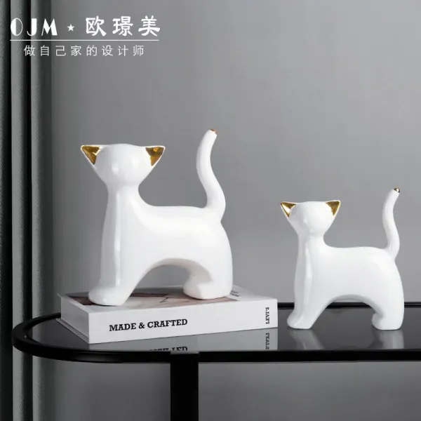 Ou Jingmei 세라믹장식 귀여운 새끼 고양이 모형 홈데코 인테리어, 매질，오른쪽 고양이
