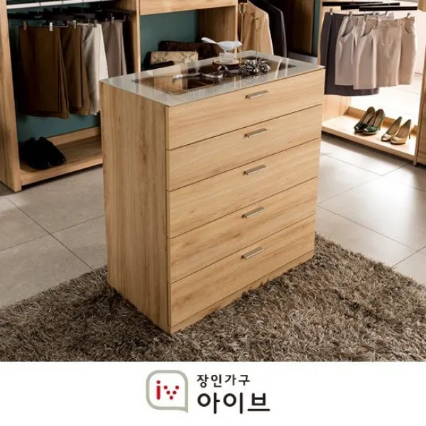 장인가구 더크림 드레스룸 아일랜드 5단 서랍장(오크), 오크