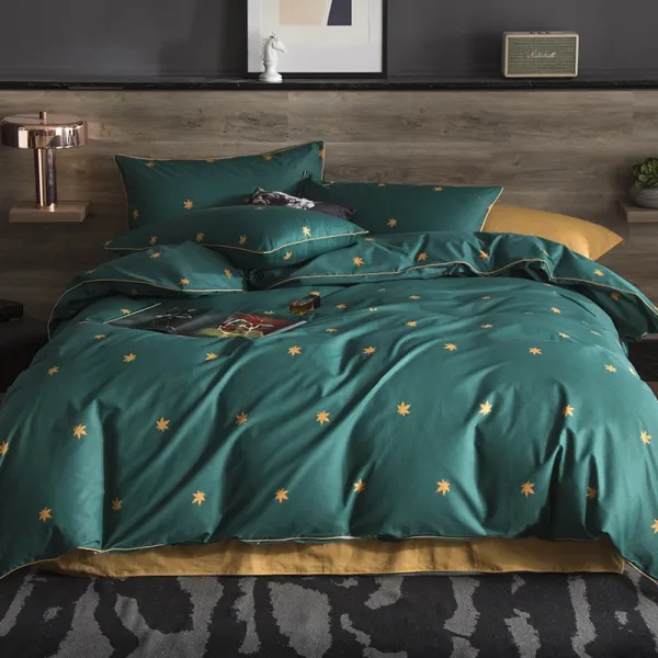 싱글침대커버 사종 커버전체 면퓨어 잠자리 용품 심플 북유럽스타일의 침대스커트 커버타입 이불커버 싱글침대 싱글 3세트 C01 1.2미터 침대 이불커버 155*210침대커버 180*230 침구 3종세트