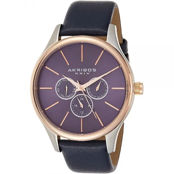 Akribos Xxiv 정품 가죽 시계에 다기능 크로노 그래프 남성 시계 3 서브 다이얼 합병증 Ak870