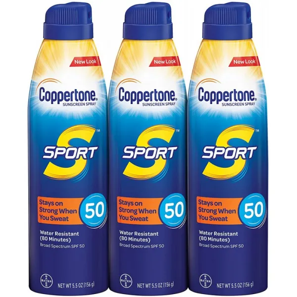 Coppertone SPORT 연속 선 스크린 스프레이 광 스펙트럼 SPF 50 멀티 팩 (5.5 온스 병 3 팩) (포장은 다