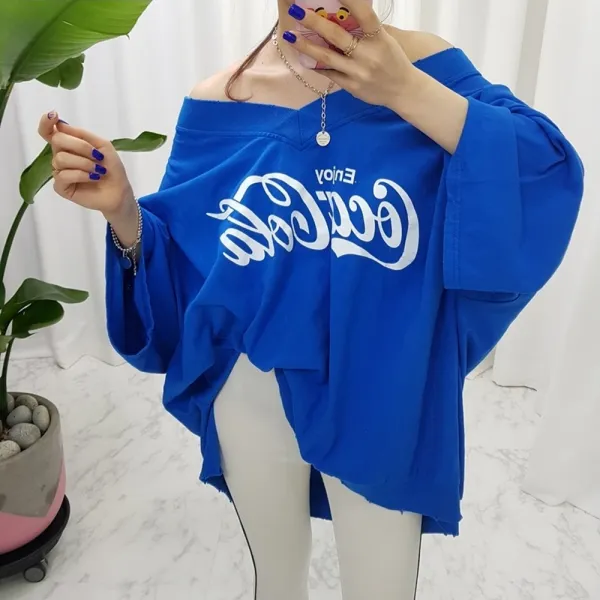 어반조이 여름 반팔 코카콜라 오버핏 브이넥 맨투맨 빅사이즈 구제 워싱 티셔츠
