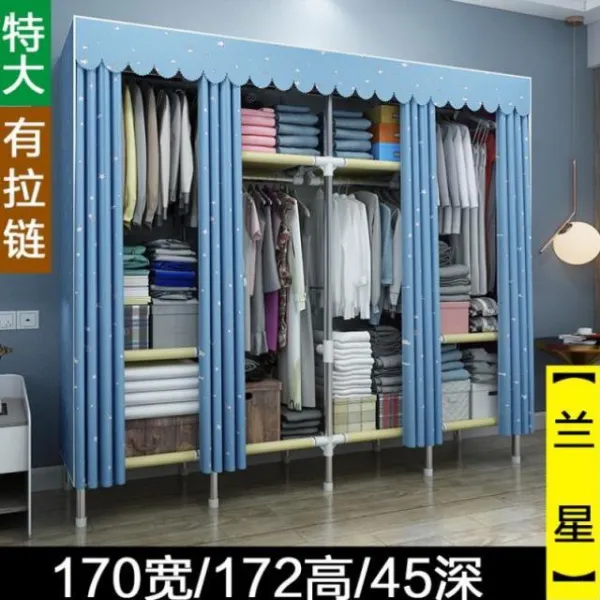 제드팦 메탈선반수납장 침실 1단행거블랙 경제적유형 궤 페어 전강 옷장 가케이스 접이식 싱글 심플 조립, 지퍼 있음 분포하다 층-170 와이드 2문 조립