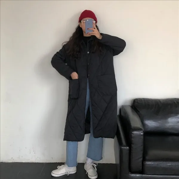 아이보리 블랙 퀄팅 심플 카라 롱 다운 패딩 GH9-476