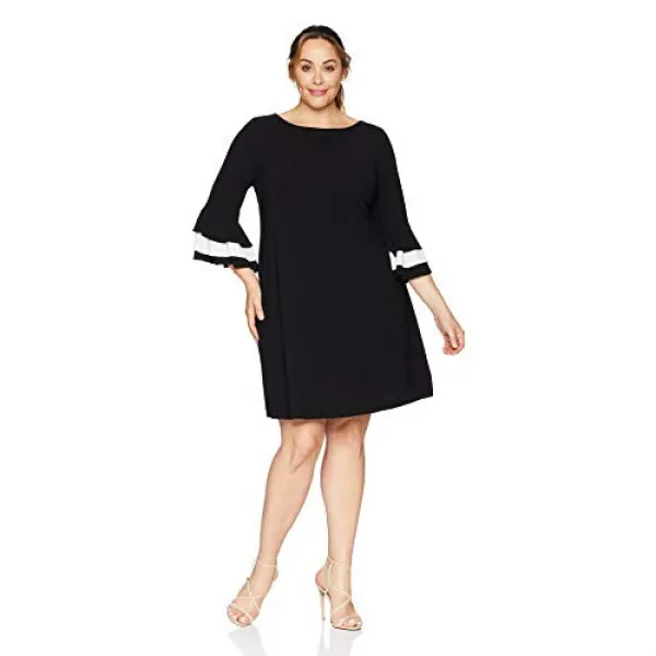 Gabby Skye Womens Plus Size 3/4 Tier Sleeved Round Neck Crepe Shift Dress