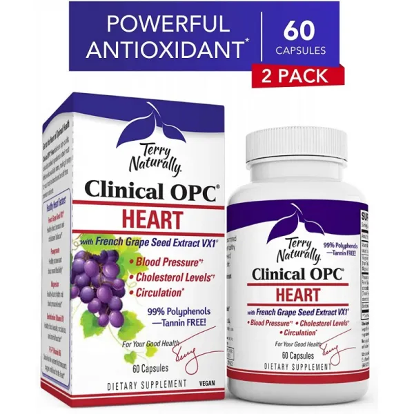 Terry Naturally Clinical OPC Heart (2 Pack)-600 mg 포도씨 복합물 60 철저한 채식주의 자 캡슐-심혈, 1