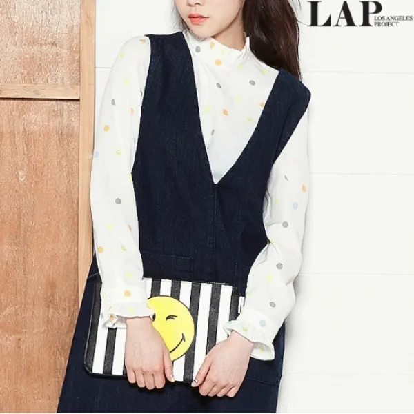 LAP 랩(LAP) LAP X SmileyWorld 스마일리 차이나 도트 블라우스 AG2GBY65